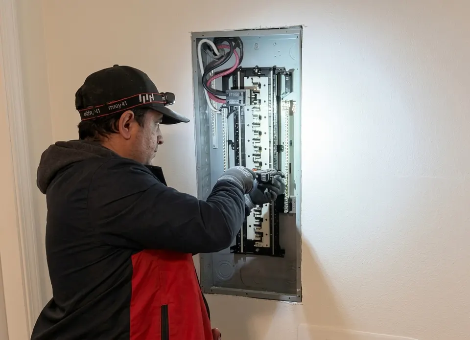 Eagle Power electrician upgrading an electrical panel in Greater Vancouver